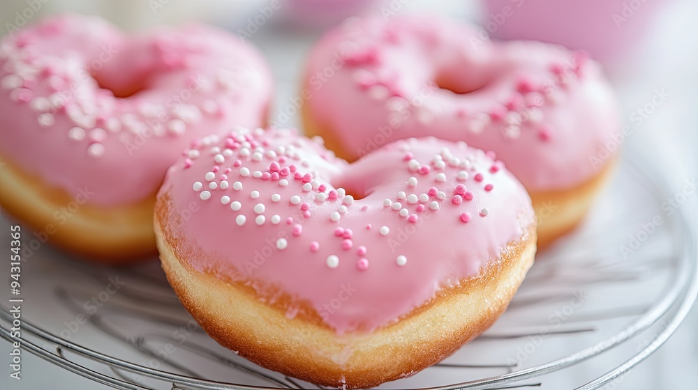Heart-shaped donuts with pink icing, perfect for celebrating Valentine's Day or any occasion filled with love Heart-shaped donuts with pink icing, perfect for celebrating Valentine's Day or any occasion filled with love