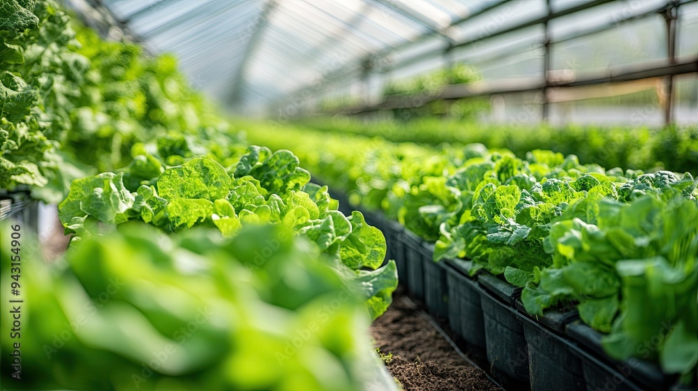 Modern greenhouses lined with rows of thriving crops, representing the efficiency and sustainability of contemporary agricultural practices. Modern greenhouses lined with rows of thriving crops, representing the efficiency and sustainability of contemporary agricultural practices.