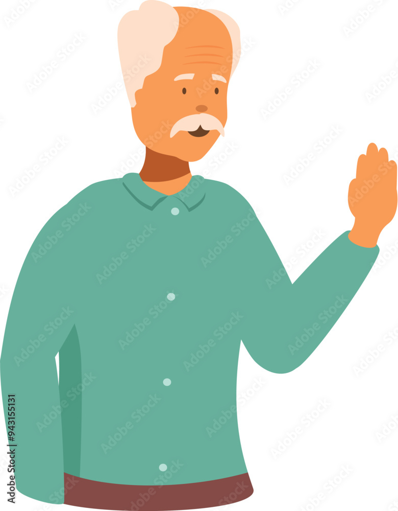 Senior man waving hand saying hello greeting gesture Senior man waving hand saying hello greeting gesture