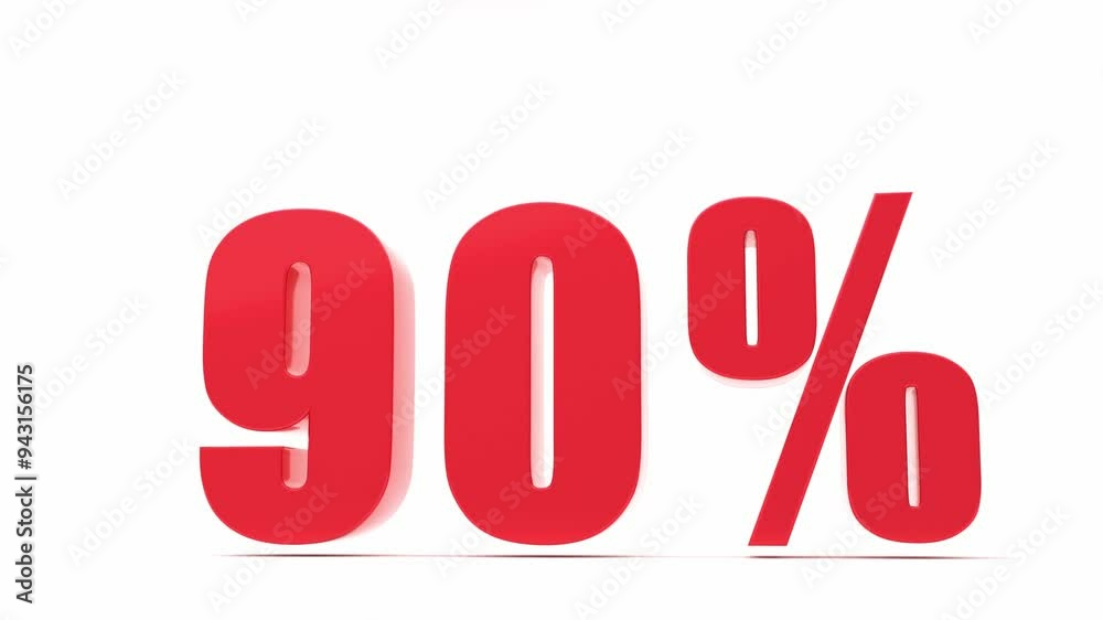 Red 90% percent off sign on white background Text 3D render. ideal for promotional materials, discounts, shopping, store, special price ,and sales advertisements Red 90% percent off sign on white background Text 3D render. ideal for promotional materials, discounts, shopping, store, special price ,and sales advertisements