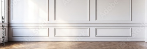 Elegant Minimalist White Wainscoting Wall with Wooden Floor Interior Design