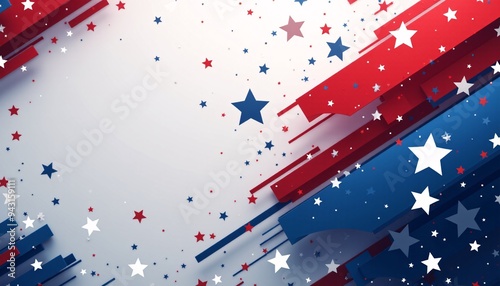 Banner with a modern, abstract patriotic background, featuring dynamic stars and red, white, and blue gradients.