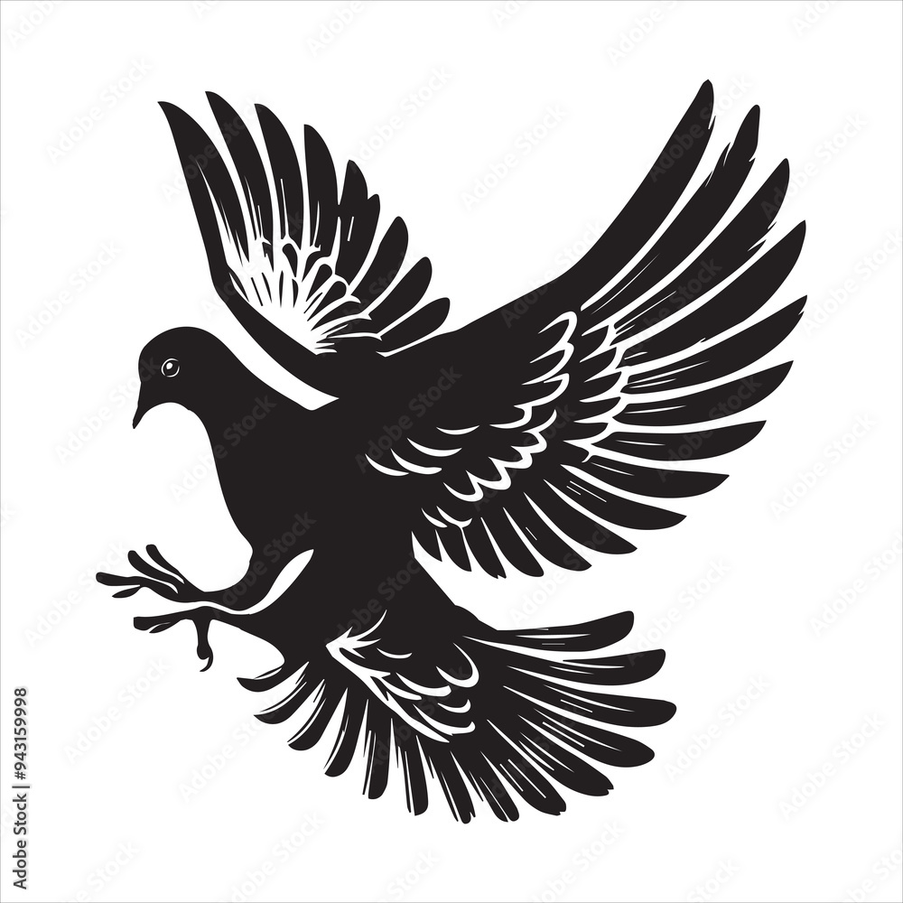 Obraz premium Mourning Dove Silhouette - Zenaida macroura Clipart - Mourning Dove landing Illustration in black and white