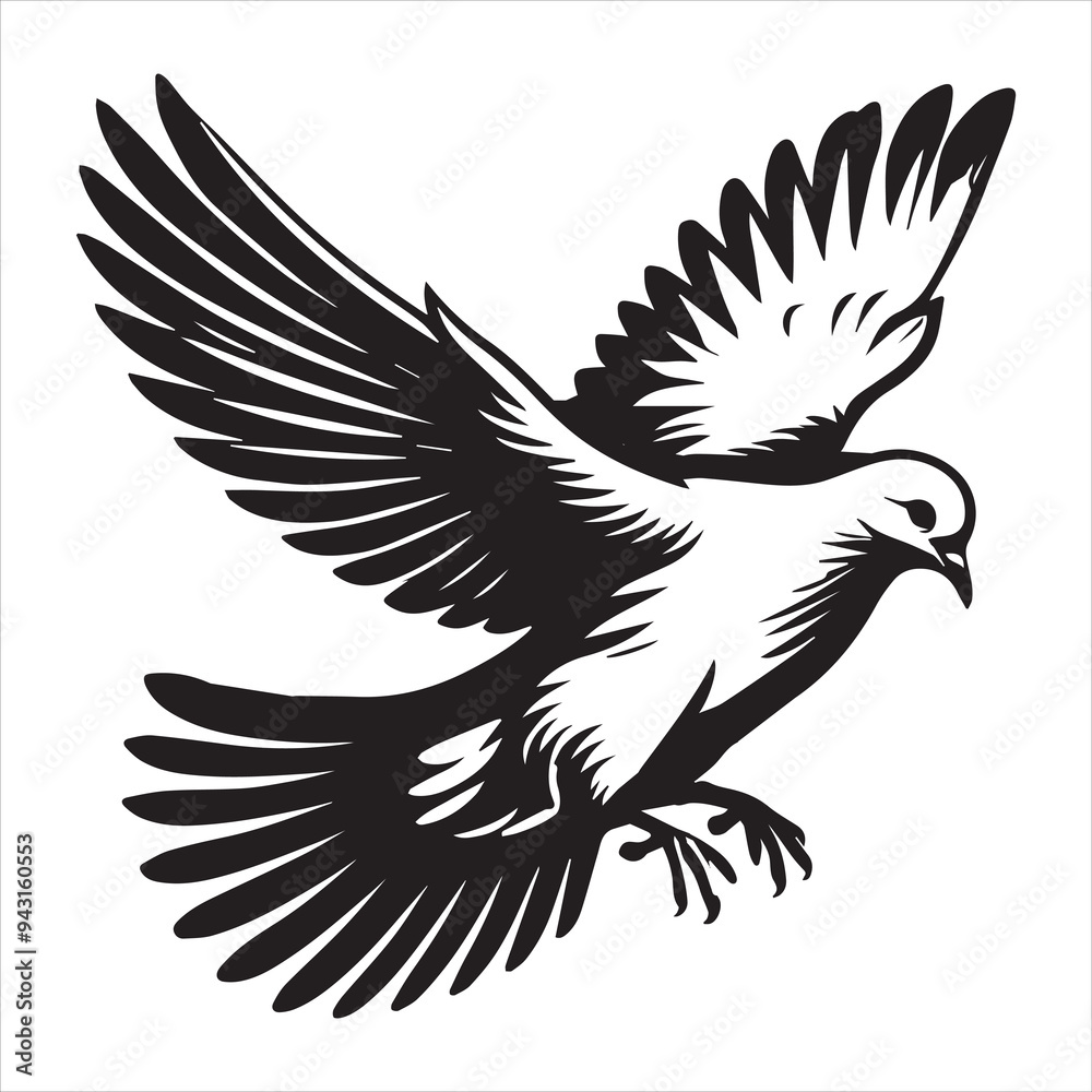 Mourning Dove Silhouette - Zenaida macroura Clipart - Mourning Dove mid-swoop Illustration in black and white Mourning Dove Silhouette - Zenaida macroura Clipart - Mourning Dove mid-swoop Illustration in black and white