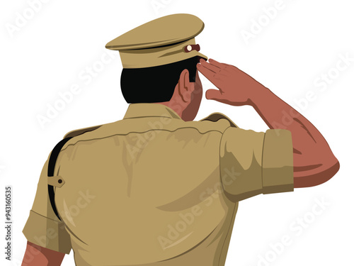 Indian policeman Salute vector, Police back view