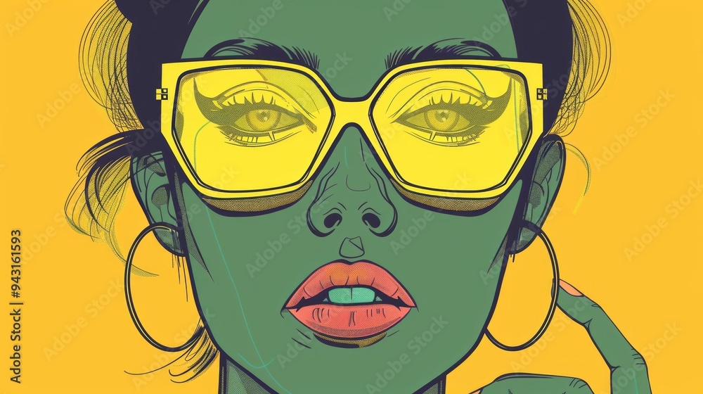 a drawing of a woman with glasses, pop art style, flat shading a drawing of a woman with glasses, pop art style, flat shading