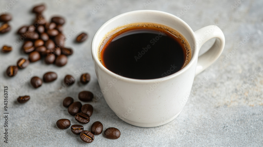 A white glass, filled to the brim with rich, dark black coffee, sits prominently on an old cement table A white glass, filled to the brim with rich, dark black coffee, sits prominently on an old cement table