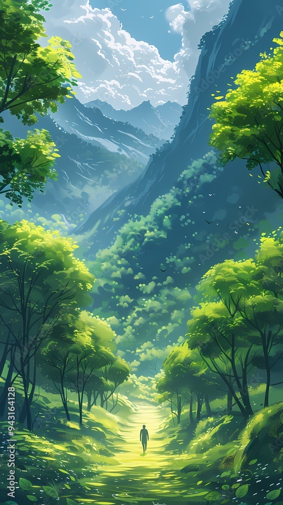 Fototapeta premium Geometric abstract green forest illustration poster background