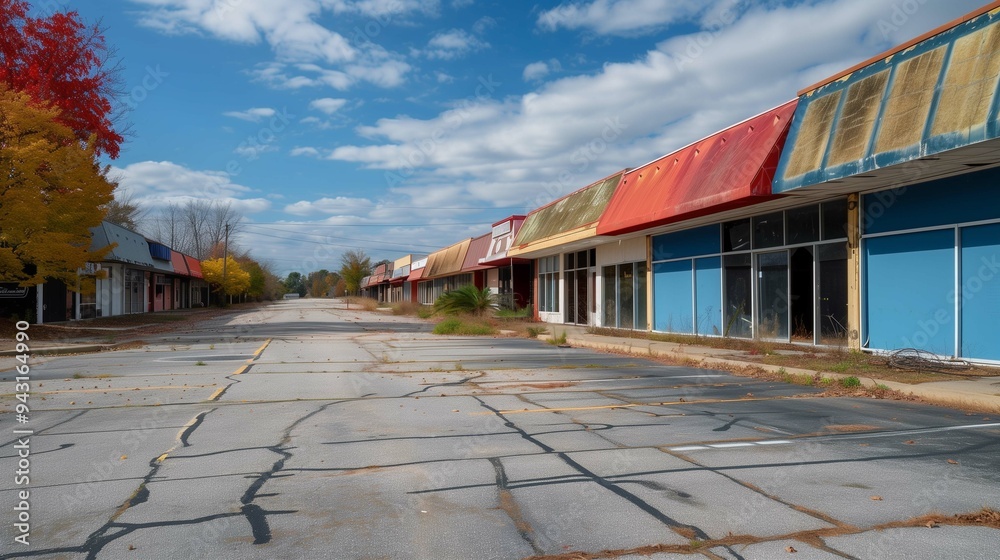 Closed shops on empty main street image. Problems of small business during financial depression photography scene wallpaper. Bankruptcy of entrepreneurships concept photorealistic photo Closed shops on empty main street image. Problems of small business during financial depression photography scene wallpaper. Bankruptcy of entrepreneurships concept photorealistic photo