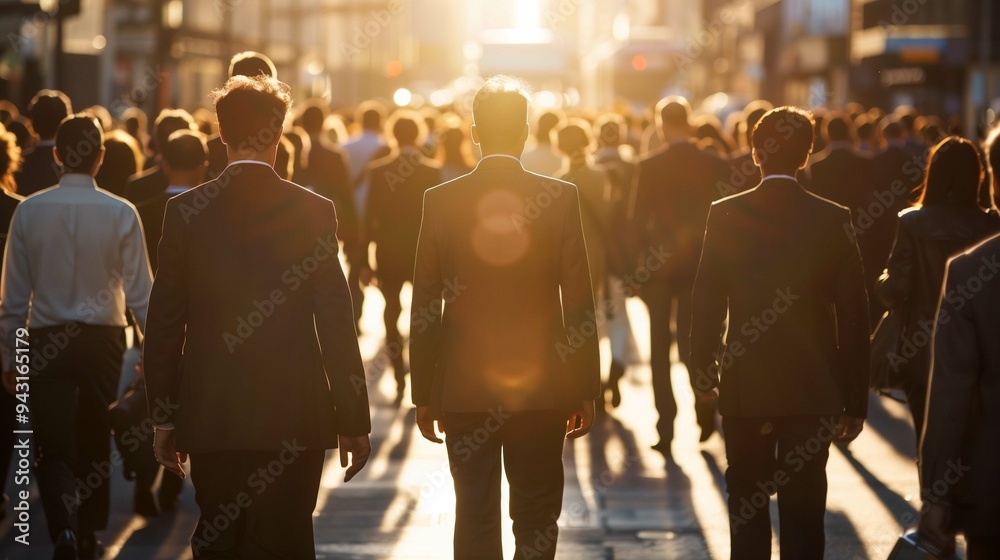 Fired corporate employees group walking along street image. Managers losing office jobs photography scene wallpaper. Unemployment issues increasing concept photorealistic photo Fired corporate employees group walking along street image. Managers losing office jobs photography scene wallpaper. Unemployment issues increasing concept photorealistic photo
