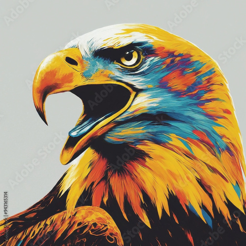 A close-up of a bird of prey with a geometric background, Eagle head Colorful illustration for tattoo or tshirt design