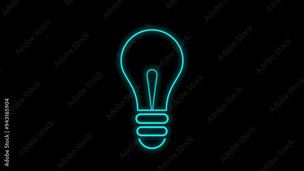 Blinking bulb icon isolated on black background, representing symbol of idea or innovation
