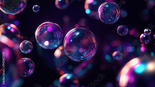 Wallpaper Mural Brightly glowing neon bubbles suspended in darkness, offering a striking contrast and a futuristic, abstract aesthetic. Torontodigital.ca