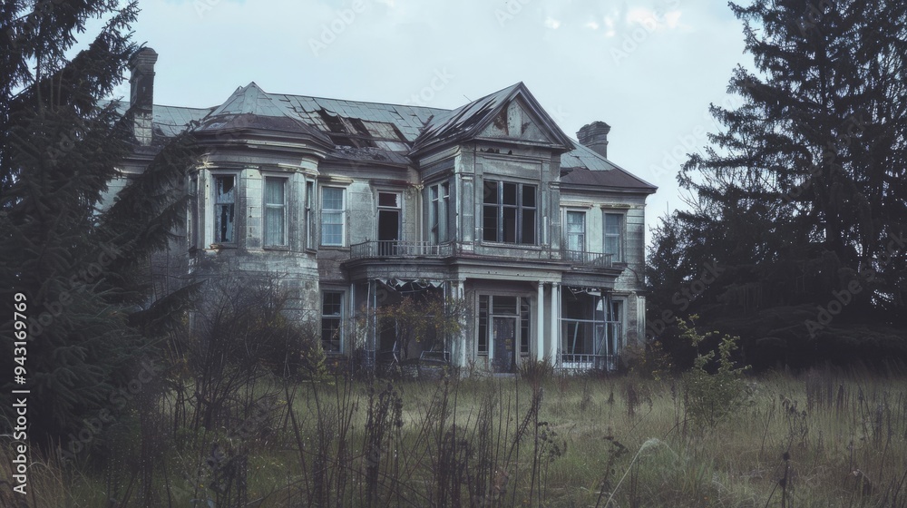 An abandoned, timeworn mansion with shattered windows and a crumbling facade, standing in an overgrown field, highlights the passage of time. An abandoned, timeworn mansion with shattered windows and a crumbling facade, standing in an overgrown field, highlights the passage of time.