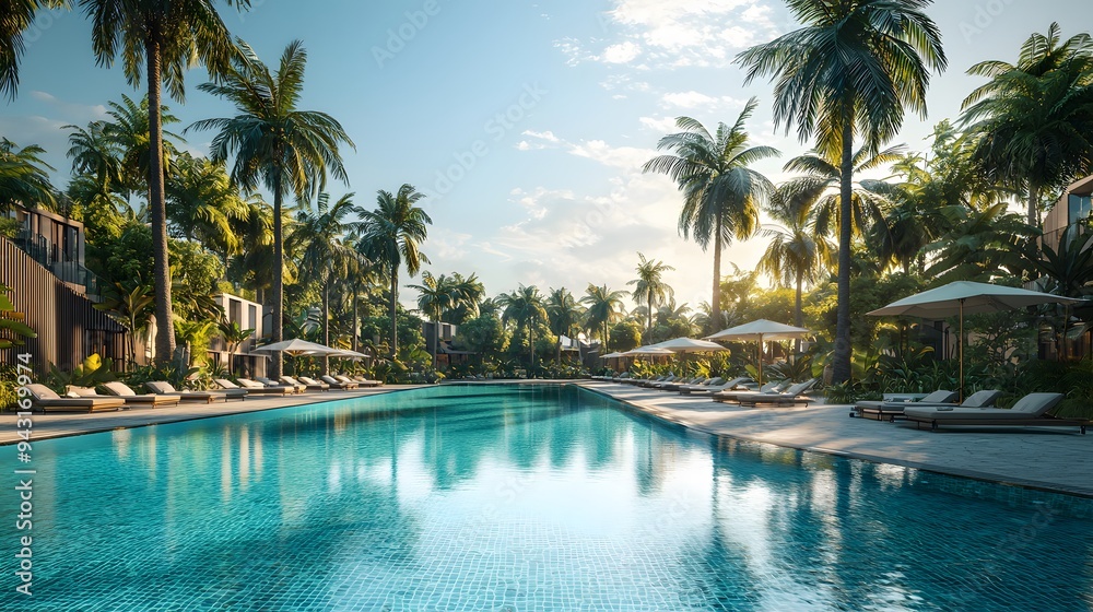 Tropical Resort Pool with Palm Trees. Tropical Resort Pool with Palm Trees.