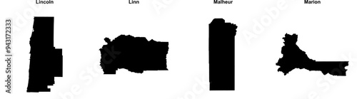 Lincoln, Linn, Malheur, Marion outline maps photo