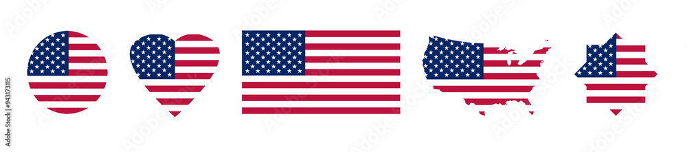 US Flag set of icons isolated on transparent background, png. 2026 American Midterm elections badges and stickers, USA national holidays,july 4, Veterans day and Memorial day flat style