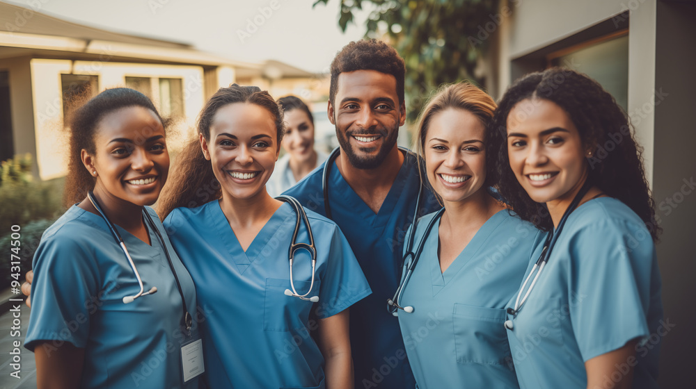 Diverse team of doctor and nurse wearing uniform smiling at the camera, Celebrating medical education Diverse team of doctor and nurse wearing uniform smiling at the camera, Celebrating medical education