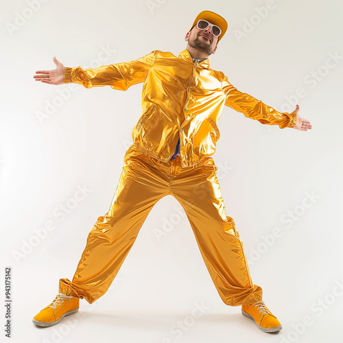 Rich rapper in gold outfit photo