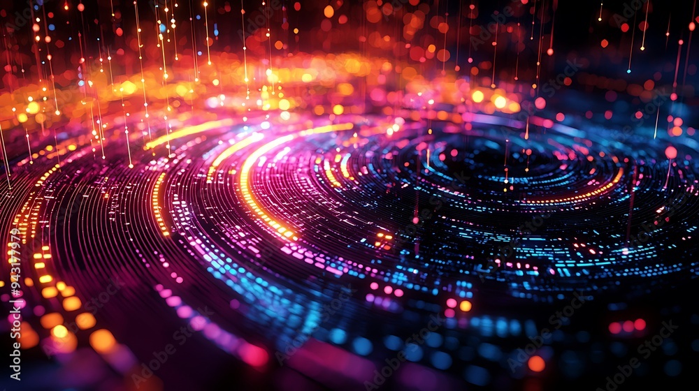 Circular neon lights form an abstract pattern, their glow enhanced by a soft bokeh effect, creating a captivating visual. Circular neon lights form an abstract pattern, their glow enhanced by a soft bokeh effect, creating a captivating visual.