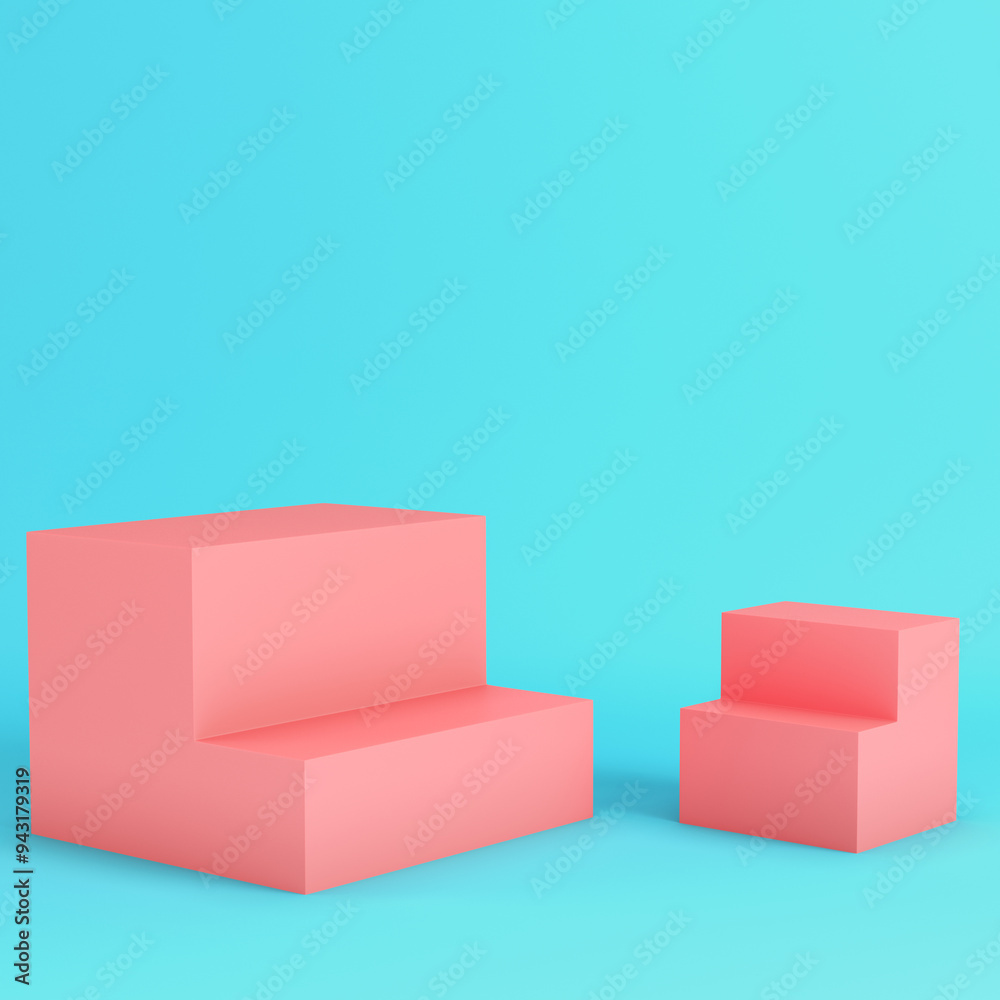 Pink boxes on bright blue background in pastel colors Pink boxes on bright blue background in pastel colors