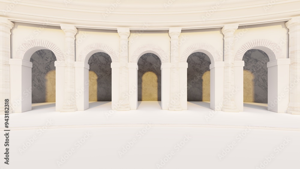 Naklejka premium Classic semicircular interior with columns 3d render