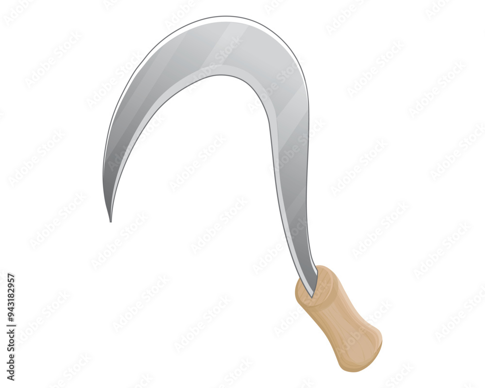 vector design of a sharp tool usually used to cut grass or weeds called a celurit or Sickle with a handle made of brown wood vector design of a sharp tool usually used to cut grass or weeds called a celurit or Sickle with a handle made of brown wood
