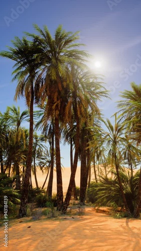 Wallpaper Mural Palm trees stand tall in a sandy area as the sun sets in the background, creating a tropical scene. Torontodigital.ca