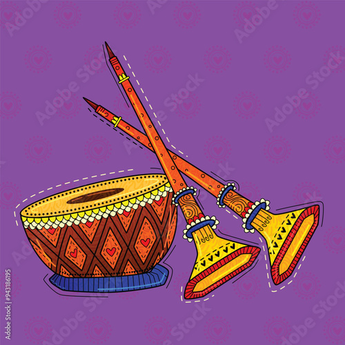 vector illustration of desi (indian) art style shehnai indian musical instrument.
