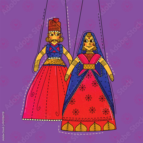 vector illustration of desi (indian) art style rajasthani puppet.