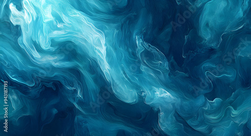 Abstract Fluid Art Background in Shades of Blue and Teal, Featuring Dynamic Swirls and Organic Patterns, Perfect for Modern Art Designs, Creative Projects, and Backgrounds That Evoke Calmness and Dept