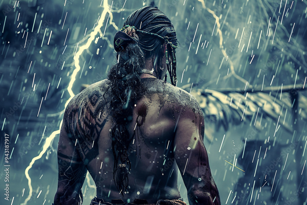 Extreme dangerous thunder rainstorm weather, Generative AI illustration Extreme dangerous thunder rainstorm weather, Generative AI illustration