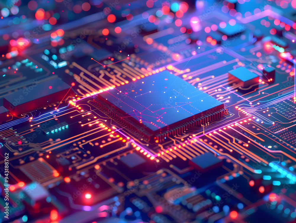 Obraz premium Macro image of a computer processor. Neural network AI generated art