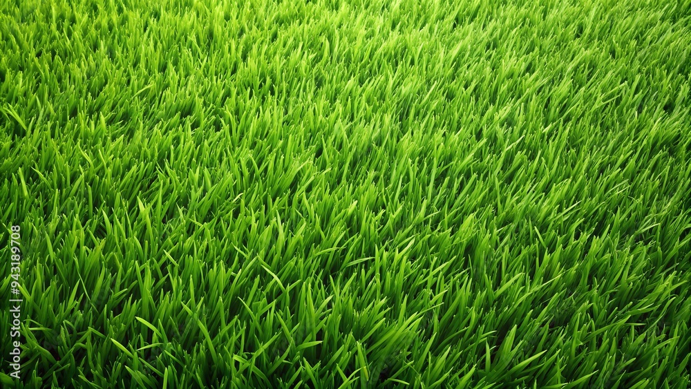 Obraz premium A serene green grass texture presents a smooth surface, inviting touch, its even blades of varying lengths creating a natural, calming visual experience.