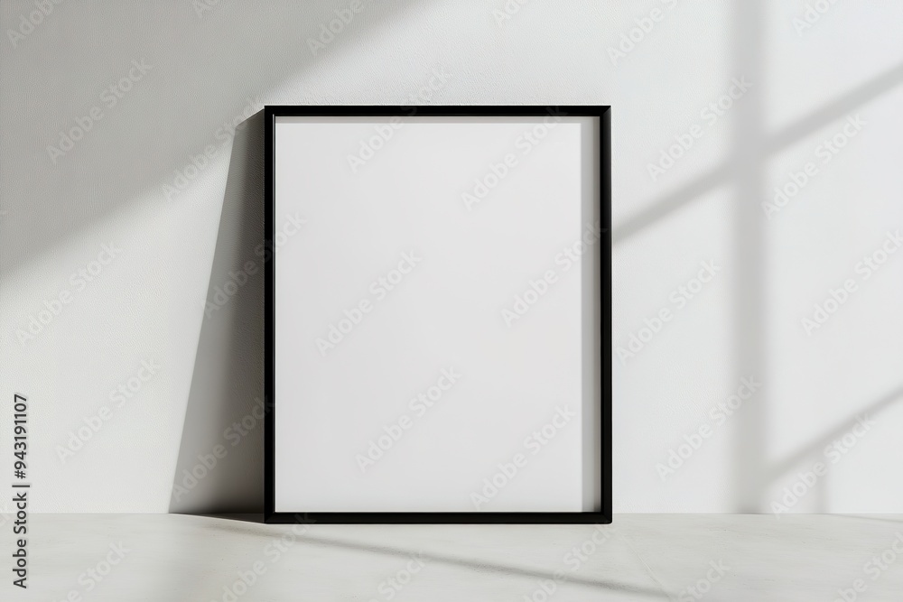 Blank picture frame on white table with shadow pattern Blank picture frame on white table with shadow pattern