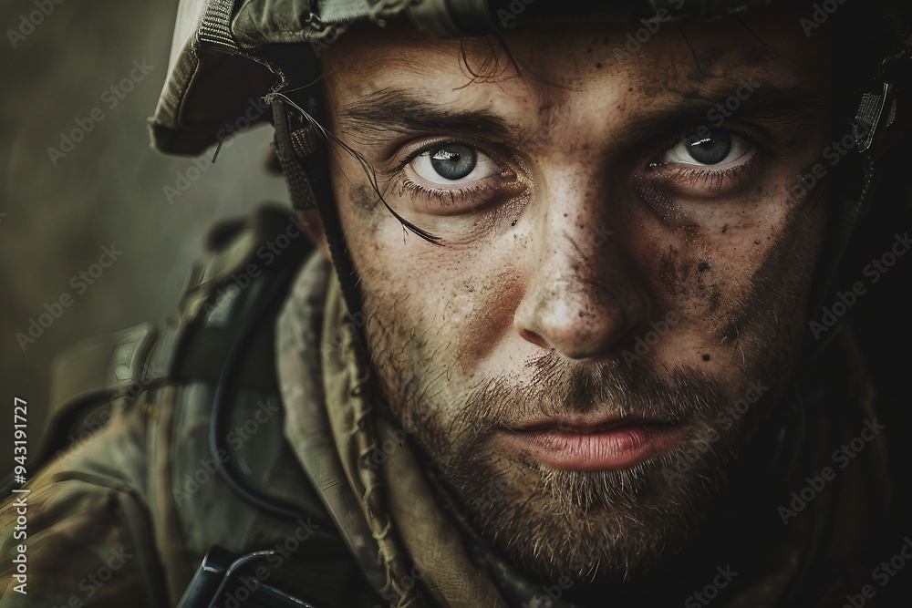 Generated with AI close up photo of soldier in full combat gear Generated with AI close up photo of soldier in full combat gear