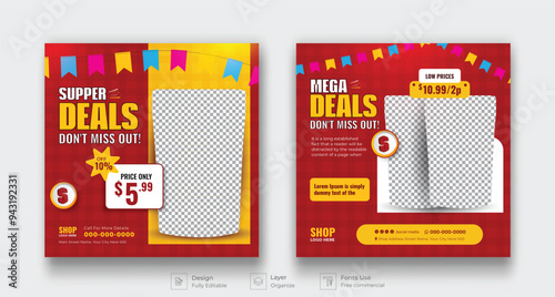 Supermarket product promotion social media post template. Supermarket banner with discounts. Minimalist layout banner for supermarket product
