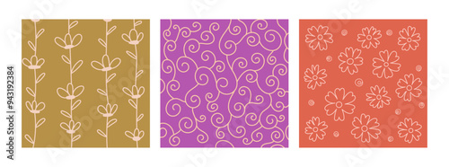 Floral colorful Asian culture fabric pattern, ethnic and tribal  pattern with line art decoration