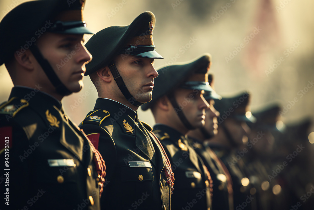 Generative AI illustration of soldier portrait in uniform Generative AI illustration of soldier portrait in uniform