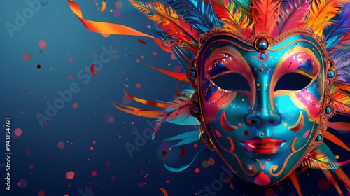 Vibrant Carnival Mask with Feathers Festive Background