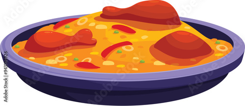 Large plate of chicken and rice being served for dinner, in cartoon style