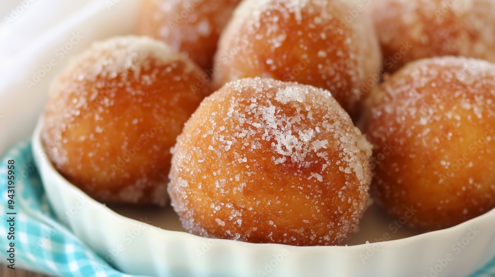 Sugared Dough Balls on Plate - Close-Up Delicious Dessert Image Sugared Dough Balls on Plate - Close-Up Delicious Dessert Image