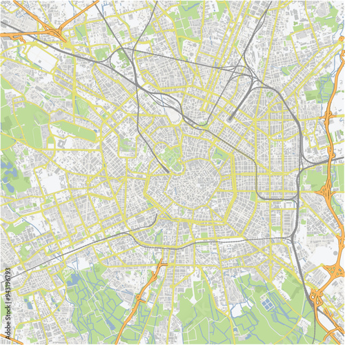 Road map of Milan in Italy. Contains layered vector with roads water, parks, etc.