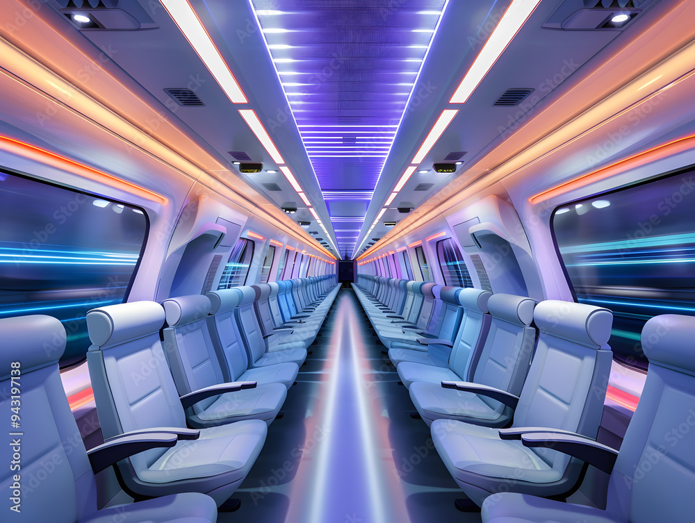 Fototapeta premium A high-speed train moves along a railway track. Neural network AI generated art