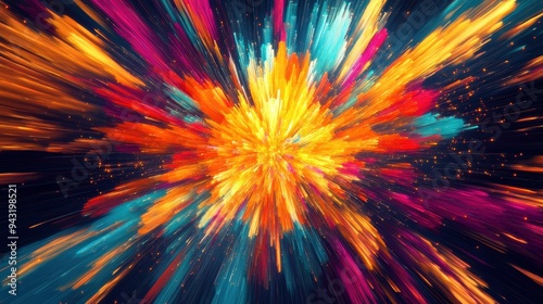 Abstract Colorful Light Streaks and Glowing Particles, Futuristic Background Design.