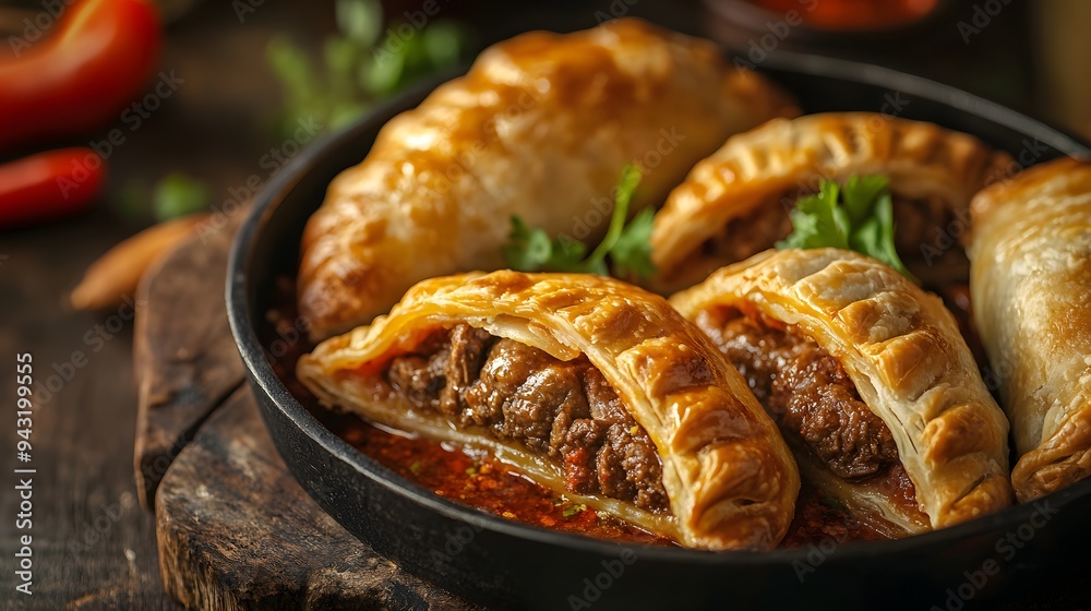 Fototapeta premium 22. A dish of Argentinian empanadas with beef and spices