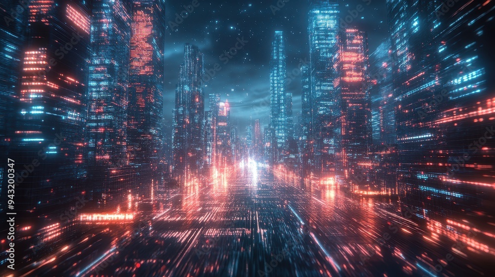 Advanced AI metropolis, digital integration, futuristic technology, holographic networks. Advanced AI metropolis, digital integration, futuristic technology, holographic networks.