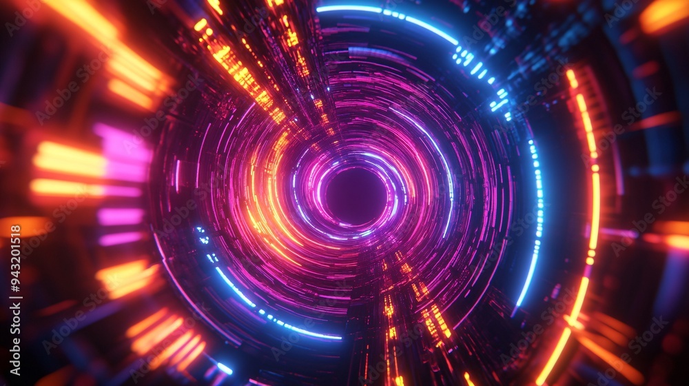 Futuristic neon lines converging in a glowing vortex pattern Futuristic neon lines converging in a glowing vortex pattern