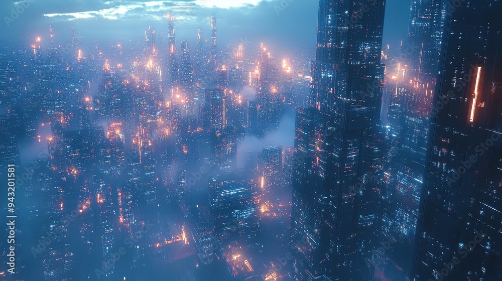 Fototapeta premium AIcontrolled urban landscape, futuristic cityscape, innovative technology, digital society.