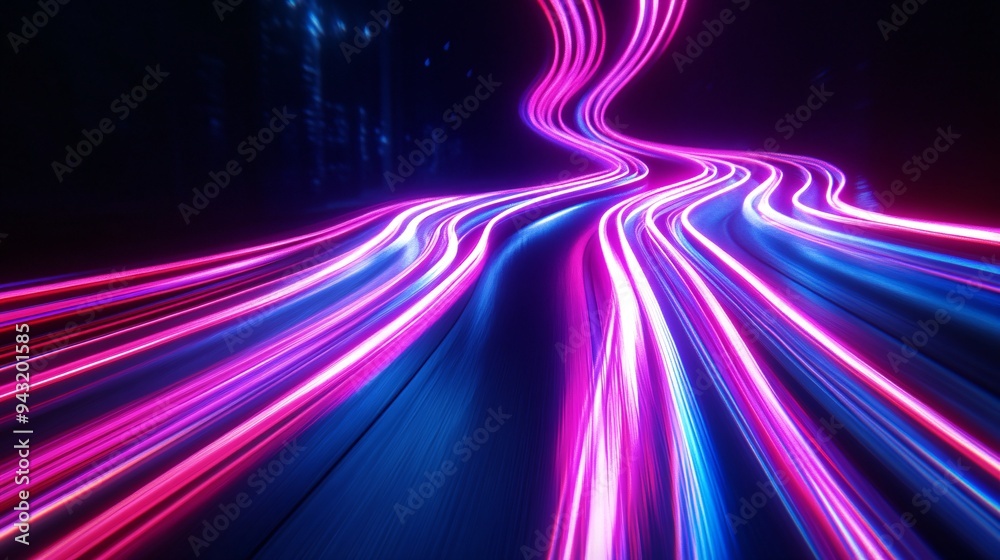 Fototapeta premium Abstract neon light trails creating a sense of speed and movement in a tech background